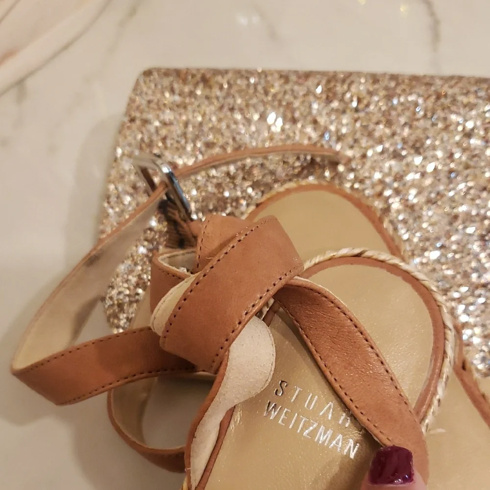 Stuart Weitzman Silver and Tan Espadrilles Size 5